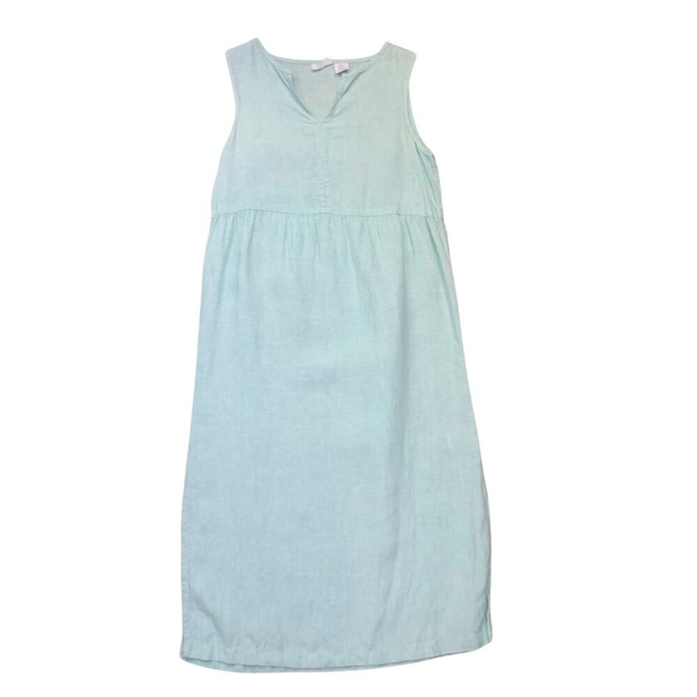 Aqua Green Linen Sleeveless Midi Dress XS Sigrid Olsen Summer Sundress Coastal